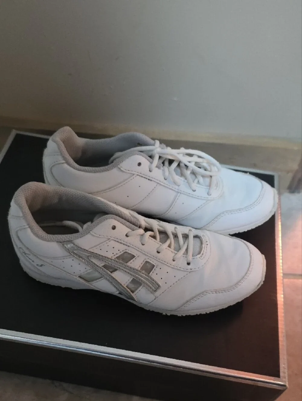 Asics White and Light Gray Kids' Cheer Shoes
